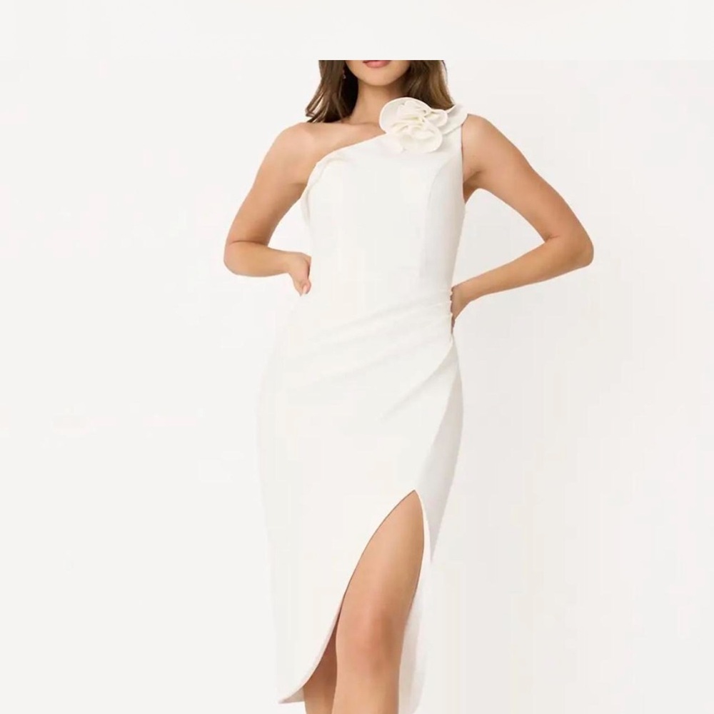 Azazie Elegant White One-Shoulder Dress